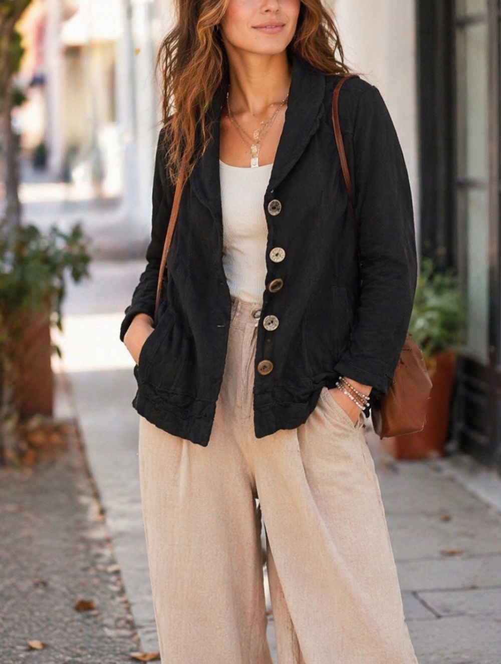 Neon Buddha Black Button Front Jacket Relaxed Boho Minimalist Casual Chic As Is